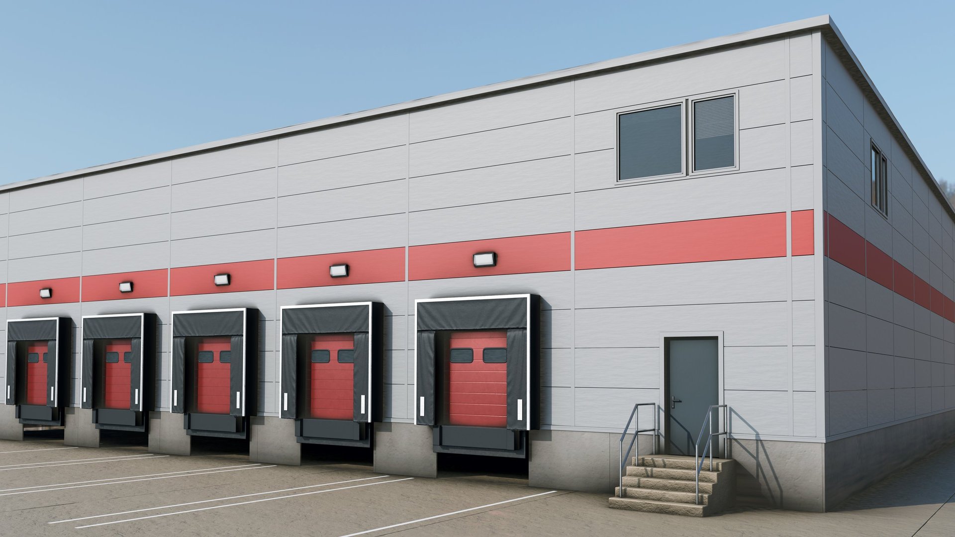 Commercial warehouse with overhead doors