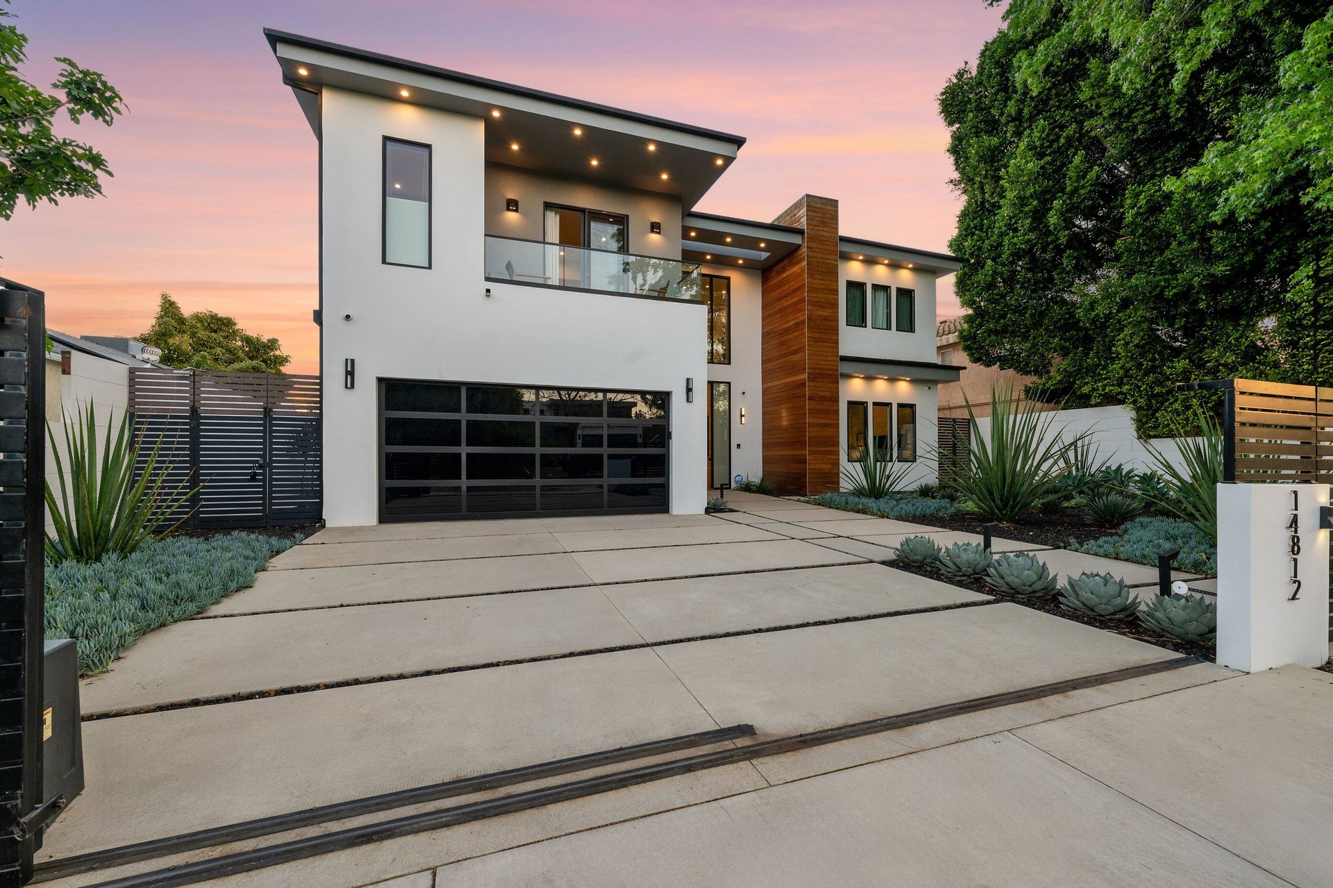Modern luxury home with garage door
