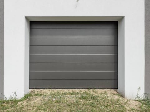 Modern black steel garage door