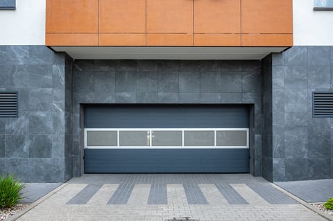 Designer black garage door entrance