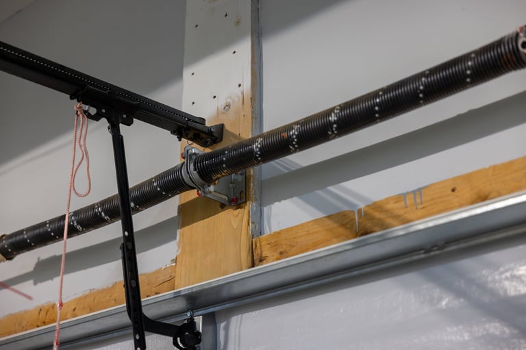 Coiled garage door spring showing visible coils