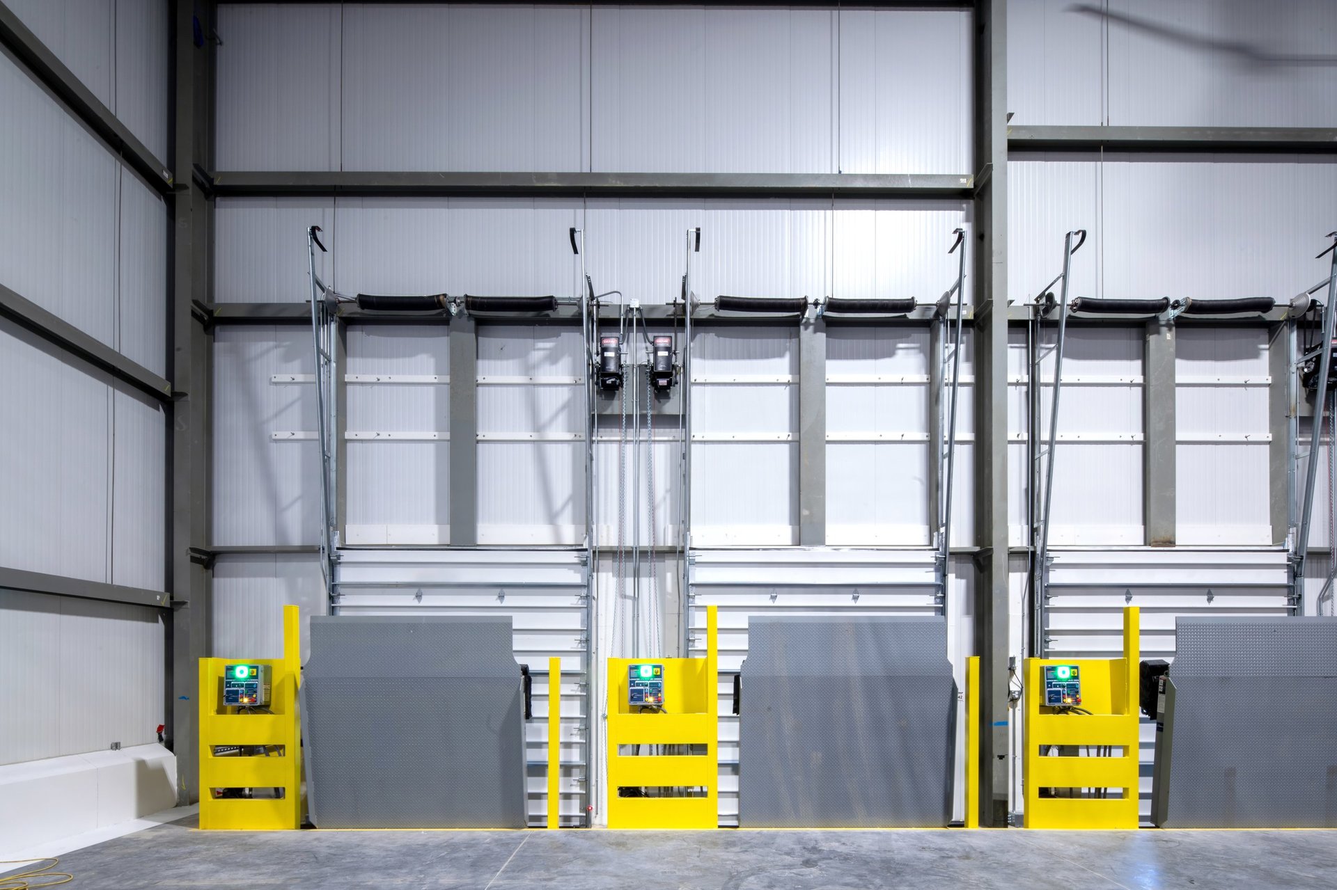 Commercial warehouse with industrial garage doors