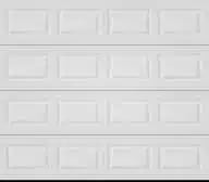 White paneled garage door with horizontal sections and recessed rectangular panels