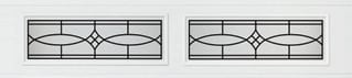 Two rectangular geometric patterns with horizontal lines, diamonds, and oval shapes in black outlines on gray background