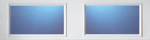 Two rectangular windows with white frames and blue gradient panes