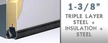 1-3/8 inch triple layer door seal showing steel, insulation, and steel construction with dimensional cross-section view