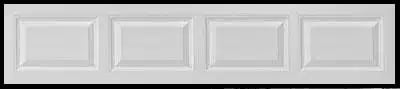 Four-panel white garage door with recessed rectangular panels