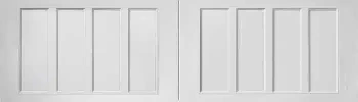 Two sets of white paneled cabinet or door designs side by side on a neutral background