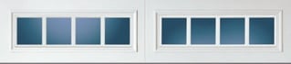 Two white window frames with blue-tinted panes arranged horizontally