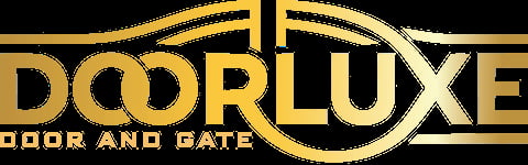 Doorluxe logo in gold featuring stylized door and gate design with company name text